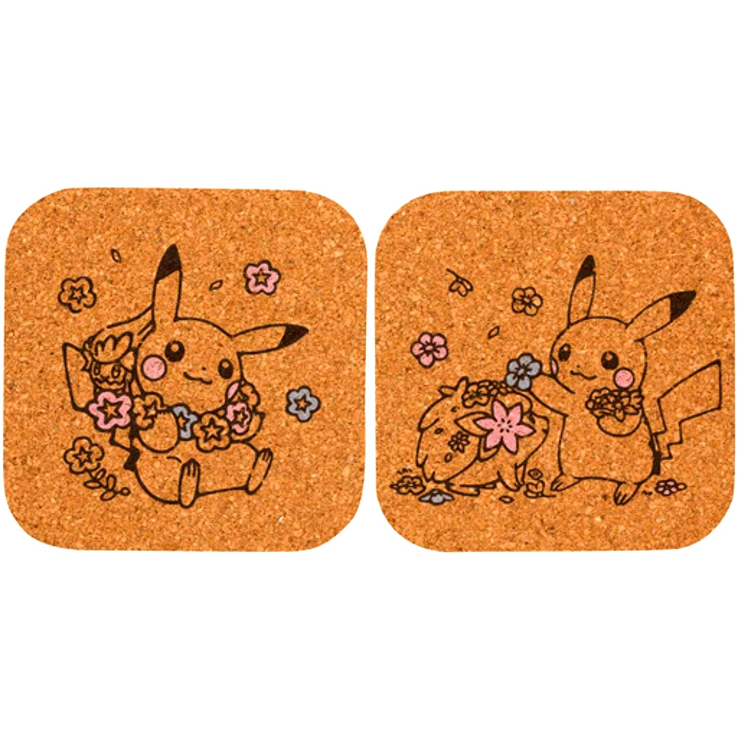 Pikachu Comfey Shaymin Set of 2 Cork Coasters LOVELY FLOWERS WITH PIKACHU Pokemon Pokemon Center Limited [USED]