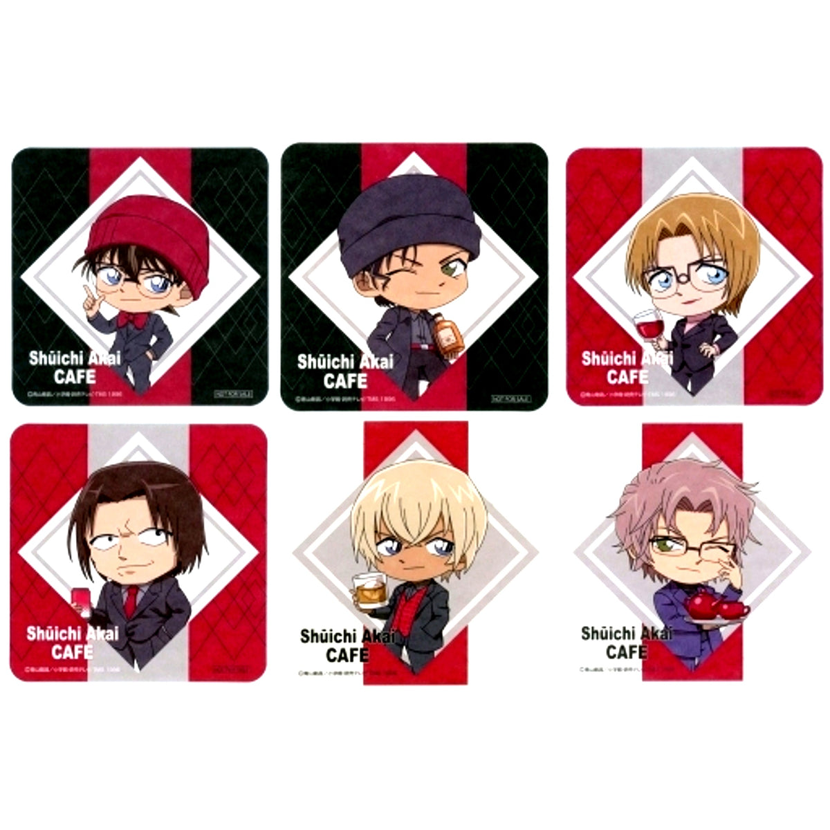 Set of 6 Original Coaster Detective Conan Shuichi Akai Cafe Scarlet Arc Drink Order Bonus [USED]