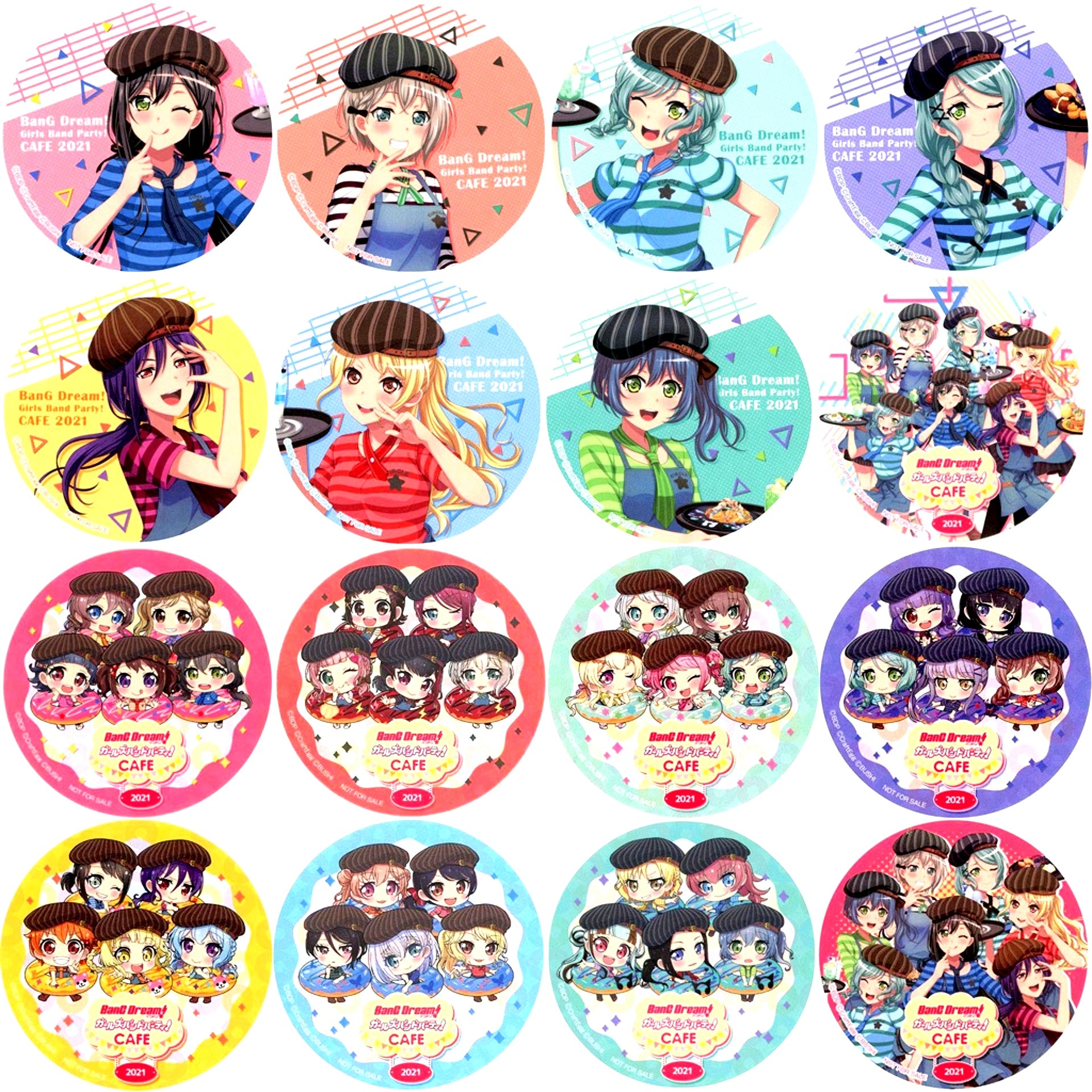 Set of 16 Original Coaster BanG Dream! Girls Band Party! Cafe 2021 Drink Order Bonus [USED]