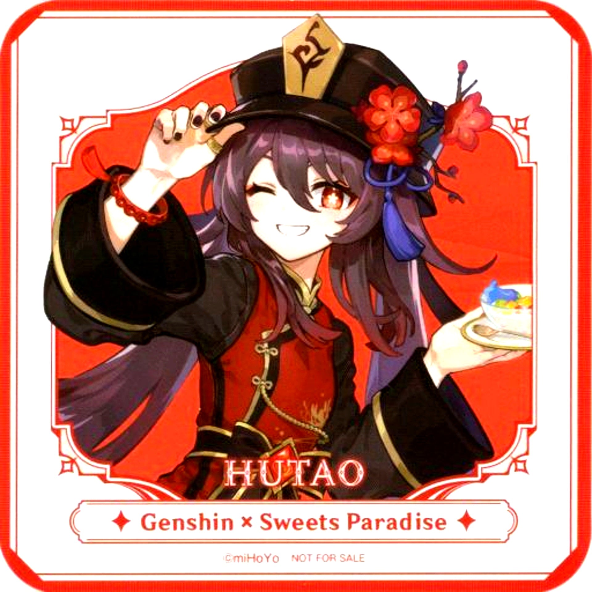 Hu Tao Hand on Hat Genshin Full Body Character Coaster Sweets Paradise Stone Harbor Gathering Collab Food Dessert Menu Order Bonus [USED]