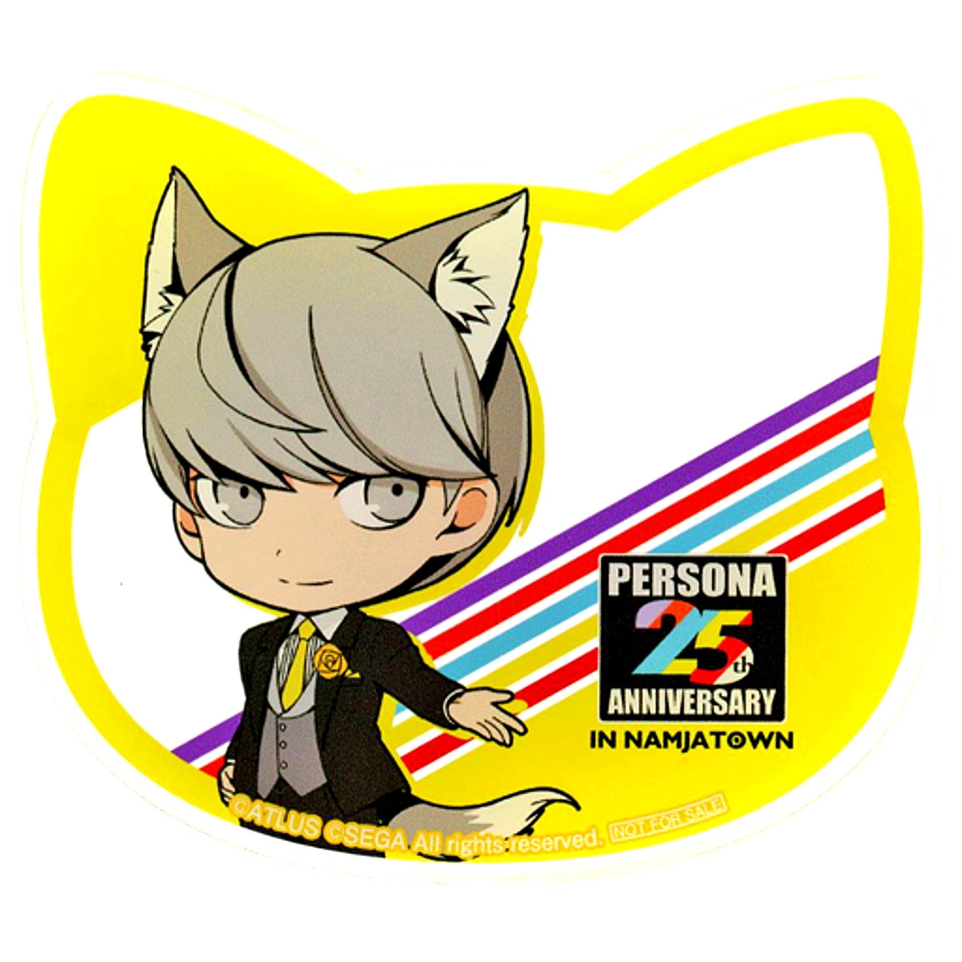 Protagonist Persona 4 Mini Character Cat Shaped Acrylic Coaster Persona 25th Anniversary in Namjatown Soft Drink with Coaster Order Bonus [USED]