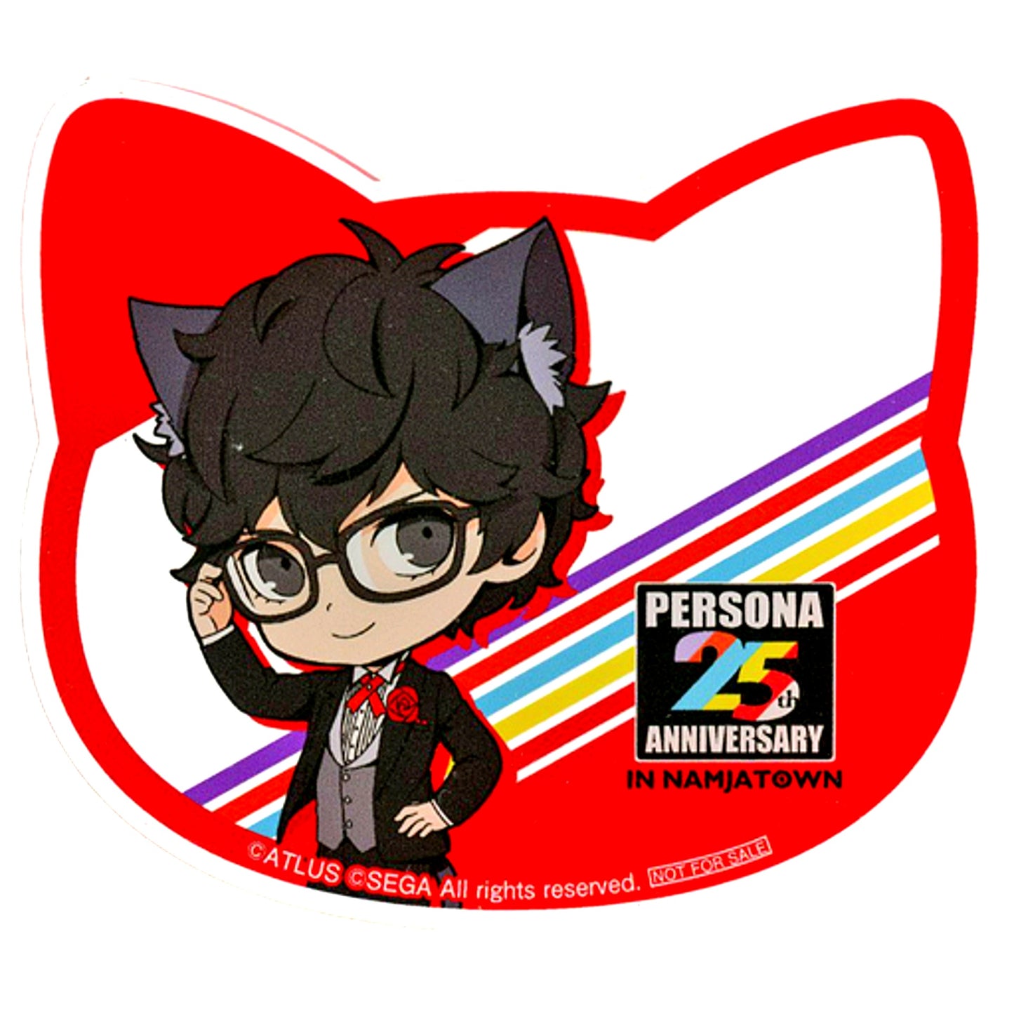 Protagonist Persona 5 Mini Character Cat Shaped Acrylic Coaster Persona 25th Anniversary in Namjatown Soft Drink with Coaster Order Bonus [USED]