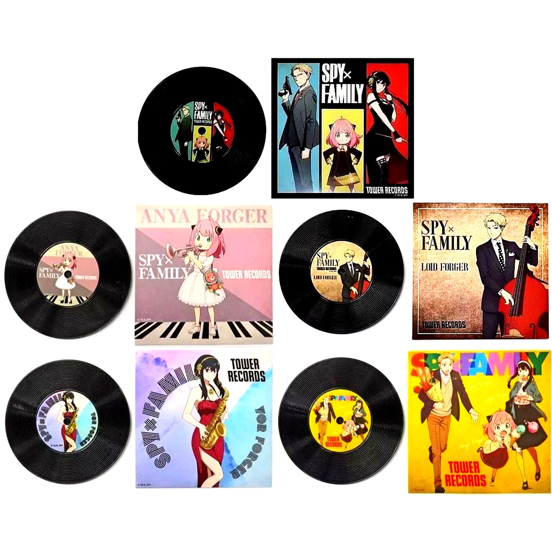 Set of 5 SPY x FAMILY x TOWER RECORDS Trading Record Coaster [USED]