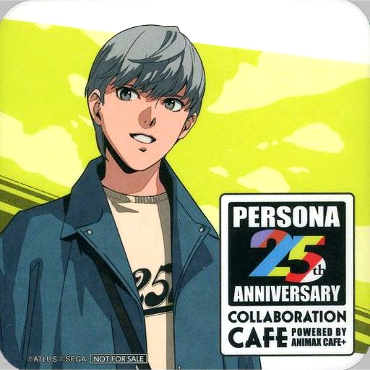 Protagonist Persona 4 Coaster Bonus Item Persona 25th Anniv Collabo Cafe powered by Animax Cafe+ Food Dessert Order Bonus [USED]