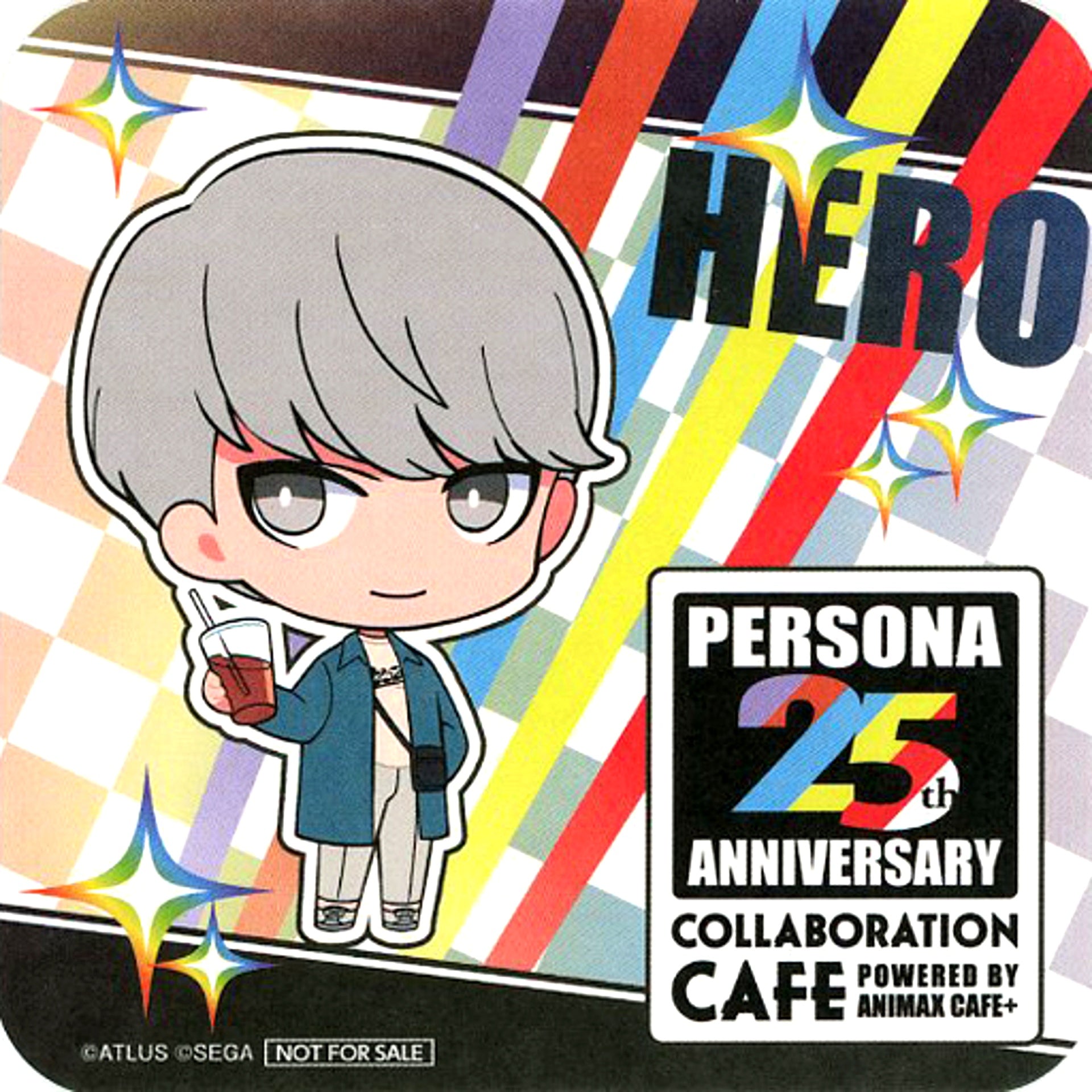 Protagonist Persona 4 Coaster Bonus Item Persona 25th Anniv Collabo Cafe powered by Animax Cafe+ Drink Order Bonus [USED]