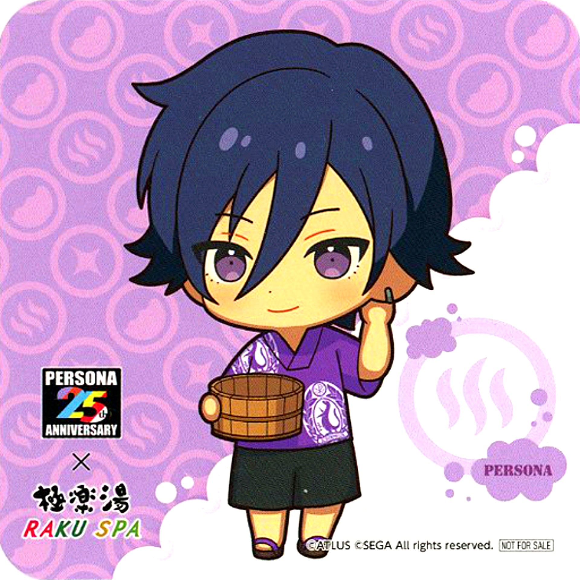Protagonist Revelations: Persona Mini Chara Persona Series 25th Anniversary x Gokurakuyu RAKU SPA Between Reality and Bath Collab Menu Order Bonus Original Coaster [USED]