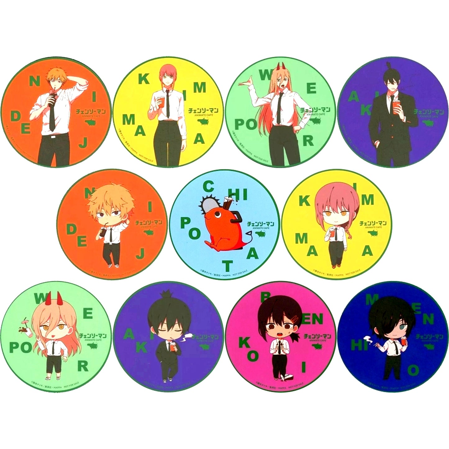 Set of 11 Chainsaw Man x animatecafe Random Coaster Menu Bonus [USED]