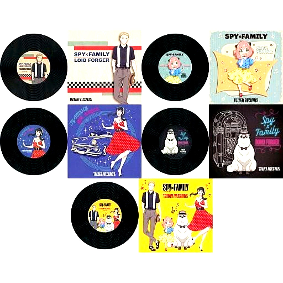 Set of 5 SPY x FAMILY x TOWER RECORDS CAFE Trading Record Coaster [USED]
