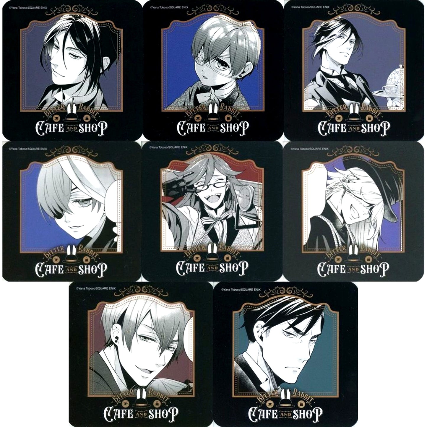 Set of 8 Original Coaster Black Butler Black Label Bitter Rabbit CAFE AND SHOP Second Half Menu Order Bonus [USED]