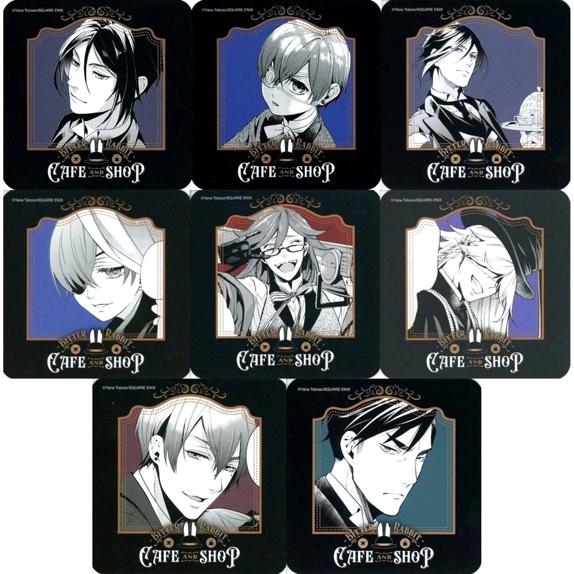 Set of 8 Original Coaster Black Butler Black Label Bitter Rabbit CAFE AND SHOP Second Half Menu Order Bonus [USED]
