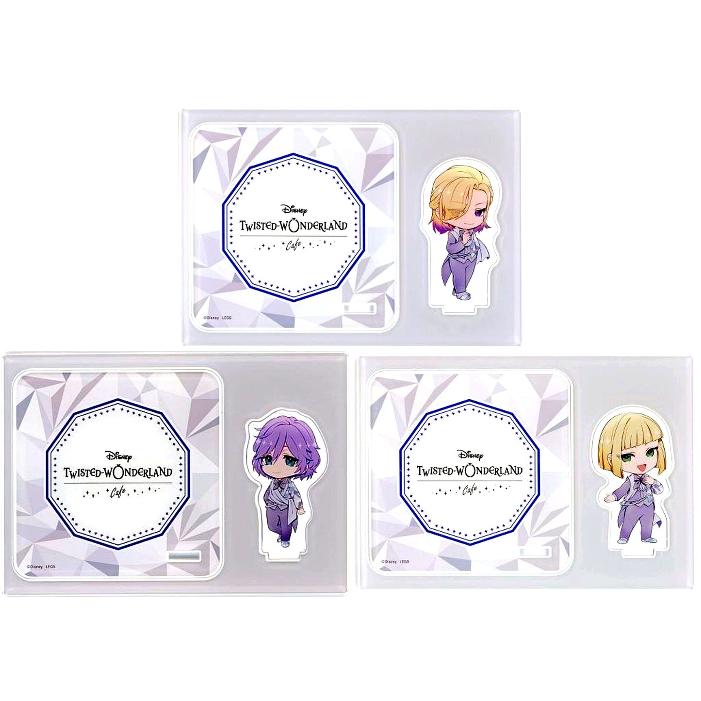 Set of 3 Disney Twisted Wonderland Acrylic Stand Coaster Pomefiore Dorm OH MY CAFE 2023 Drink Menu Paid Bonus [USED]