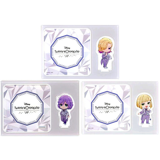 Set of 3 Disney Twisted Wonderland Acrylic Stand Coaster Pomefiore Dorm OH MY CAFE 2023 Drink Menu Paid Bonus [USED]