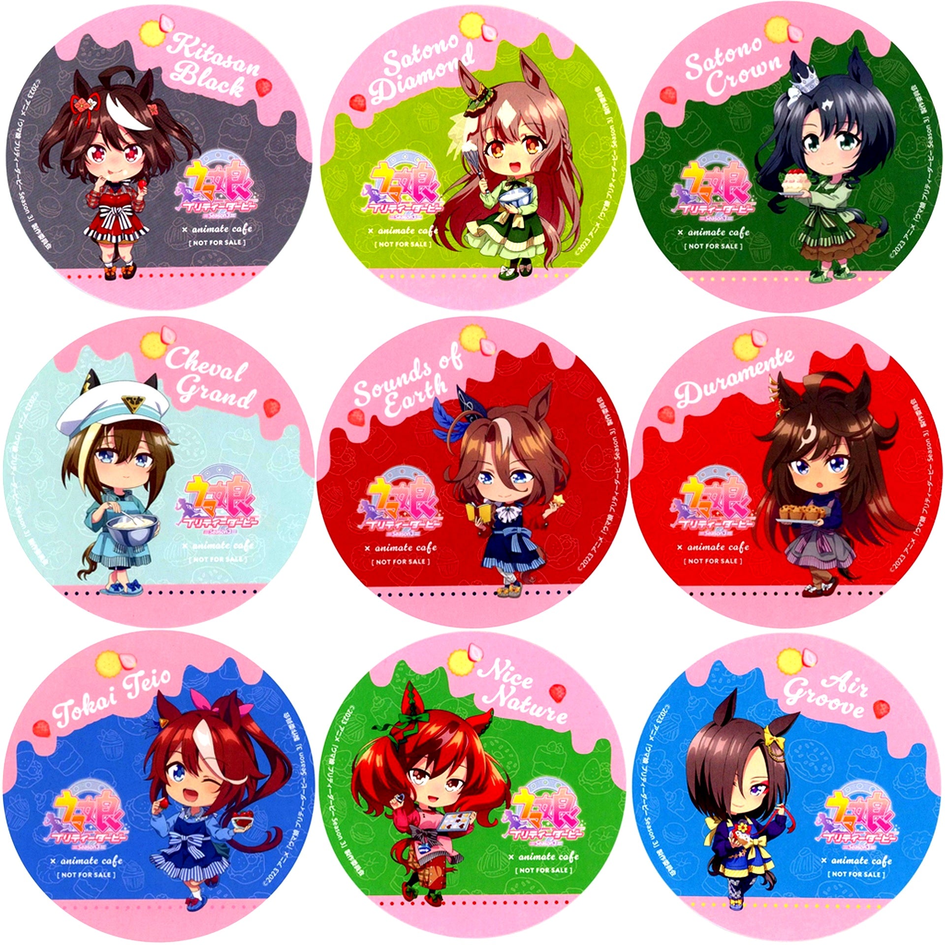 Set of 9 Coaster Umamusume Pretty Derby Season 3 x animatecafe Menu Order Bonus [USED]