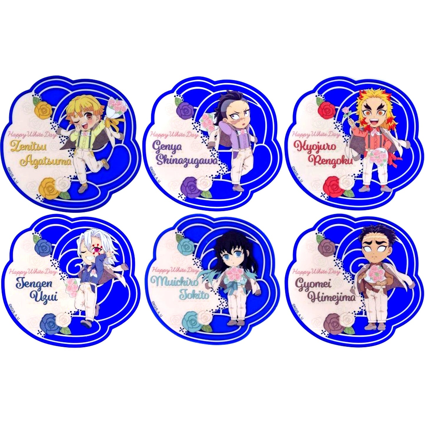 Set of 6 Demon Slayer Random Rose Shaped Acrylic Coaster B White Day Event 2024 ufotable Cafe x Machi Asobi CAFE [USED]
