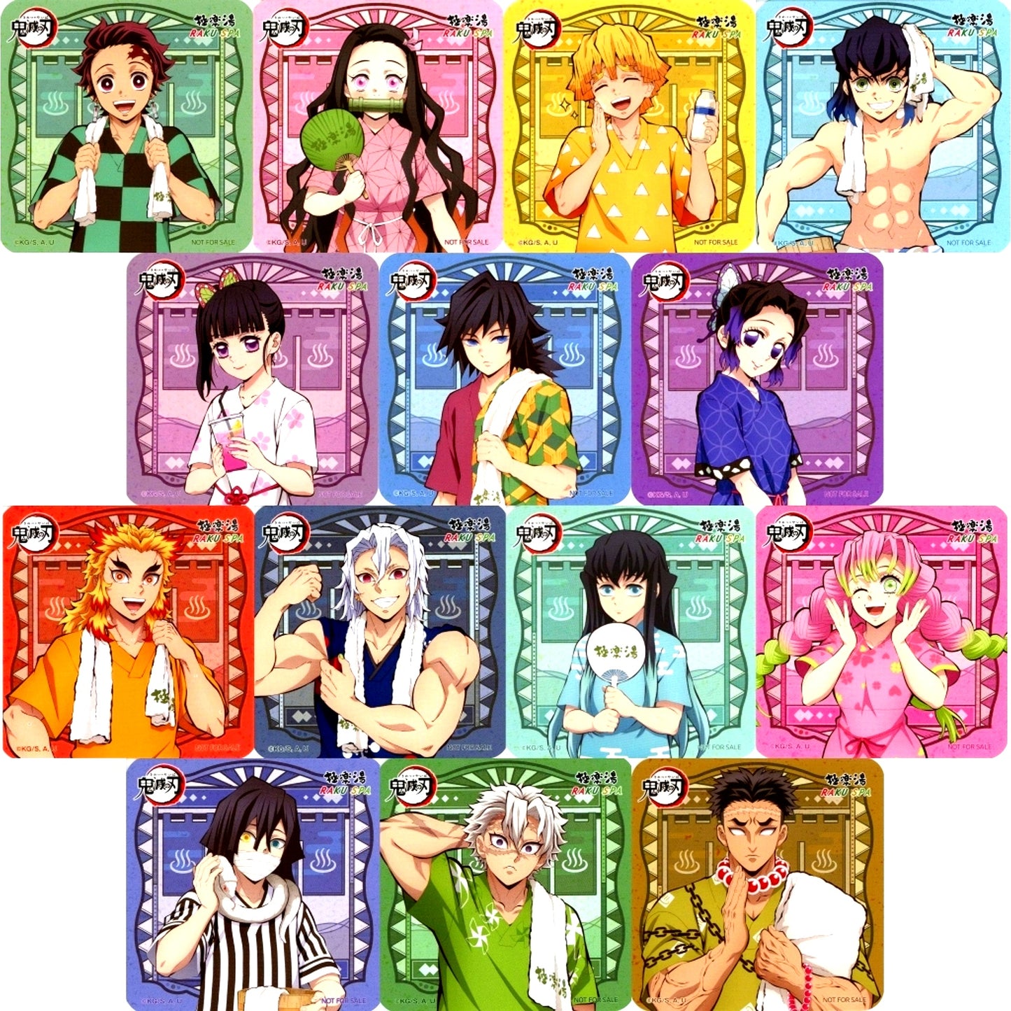 Set of 14 Original Coaster Demon Slayer x Gokurakuyu RAKU SPA Vol. 3 Hashira Gokuraku Holiday Collab Menu Bonus [USED]
