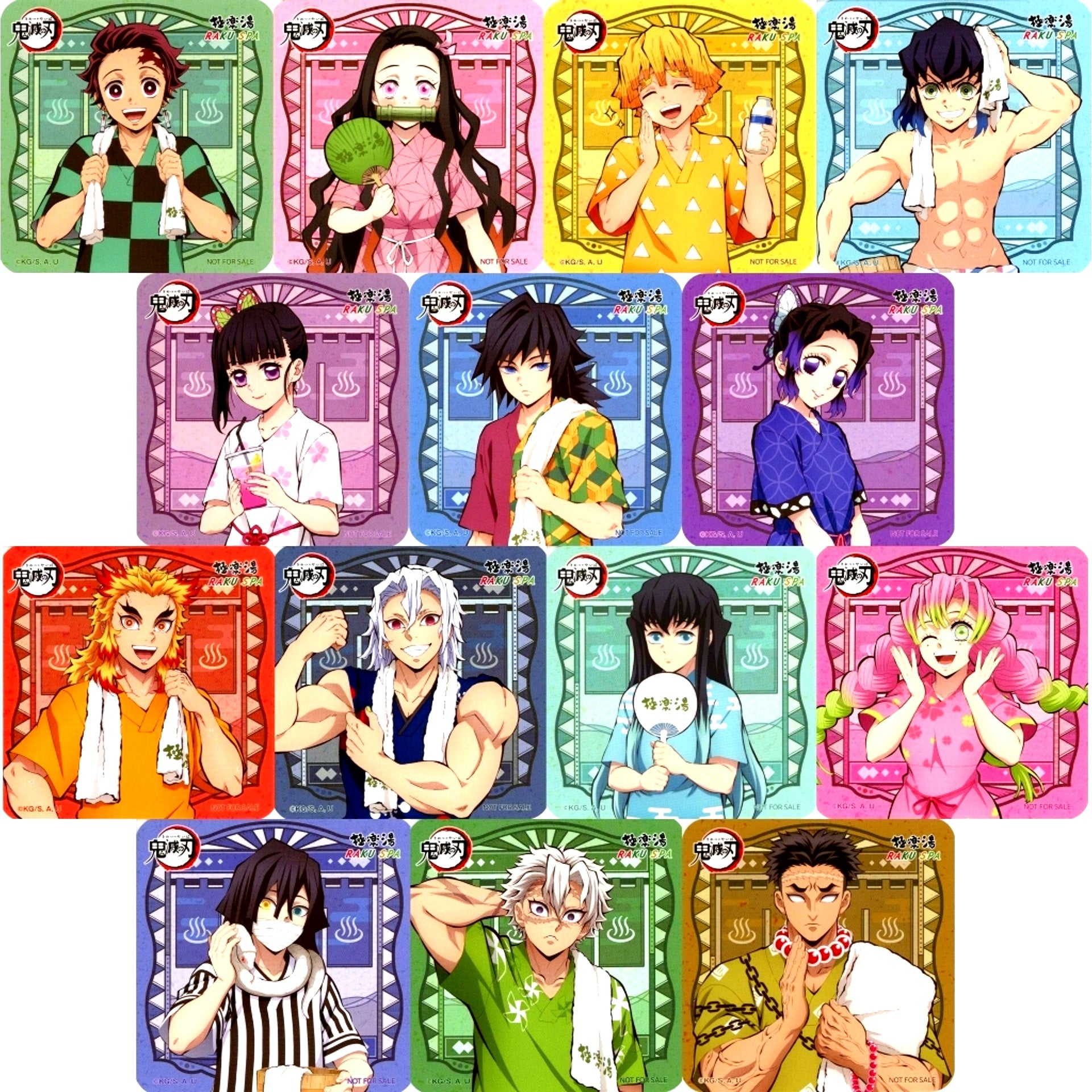 Set of 14 Original Coaster Demon Slayer x Gokurakuyu RAKU SPA Vol. 3 Hashira Gokuraku Holiday Collab Menu Bonus [USED]