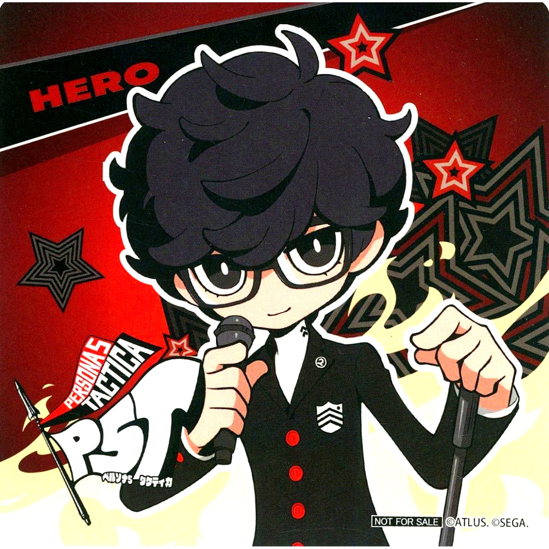 Protagonist Mini Chara BOX B Persona 5 Tactica Persona 3 Reload & Persona 5 Tactica x Karaoke Manekineko Collab Drink Order Bonus Coaster [USED]