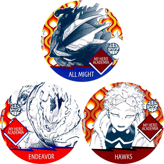 Set of 3 All Might Endeavor Hawks My Hero Academia Coasters Jump Shop 20th Fes Kissa Jump in Ikebukuro 2nd Term Menu Order Bonus [USED]