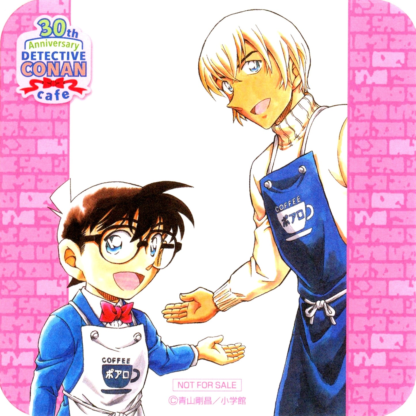 Conan Edogawa and Toru Amuro Original Coaster Detective Conan 30th Anniversary Cafe Collaboration Drink Order Bonus [USED]