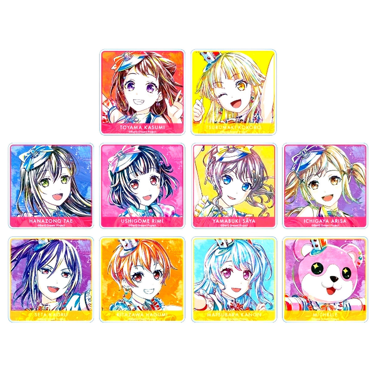 Set of 10 BanG Dream Girls Band Party Trading Ani-Art Part 5 Acrylic Coaster Ver.A [USED]