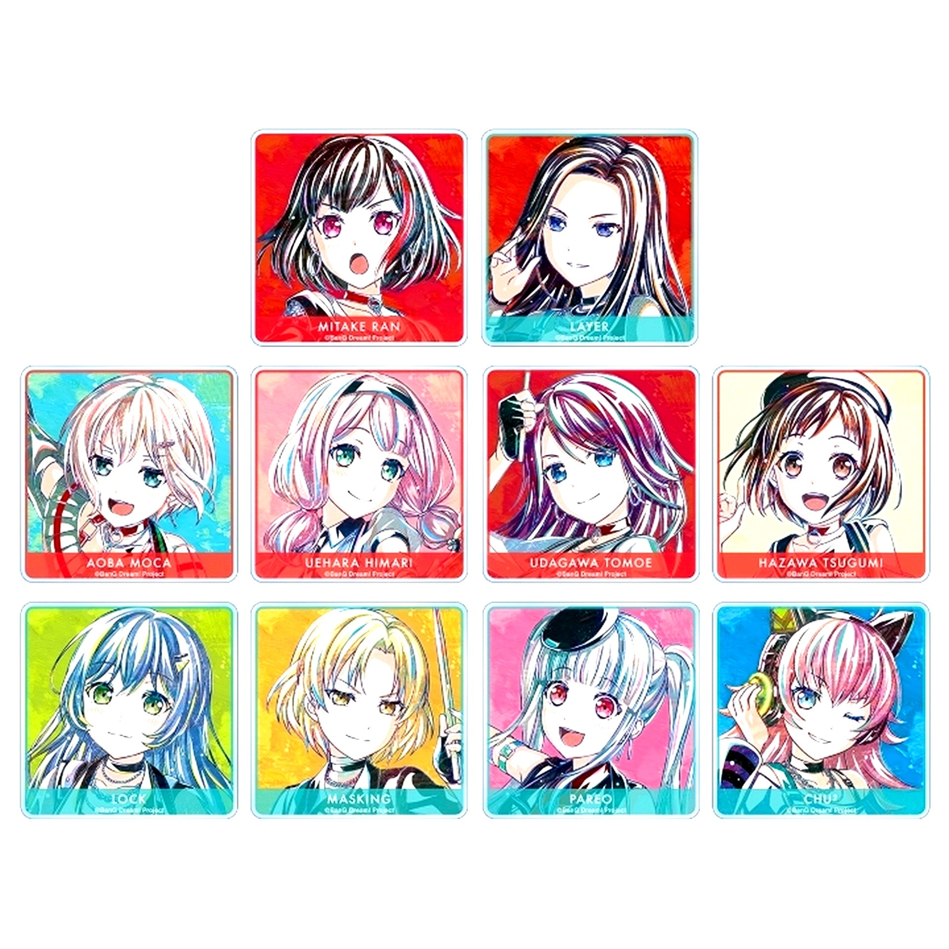Set of 10 BanG Dream Girls Band Party Trading Ani-Art Part 5 Acrylic Coaster Ver.B [USED]