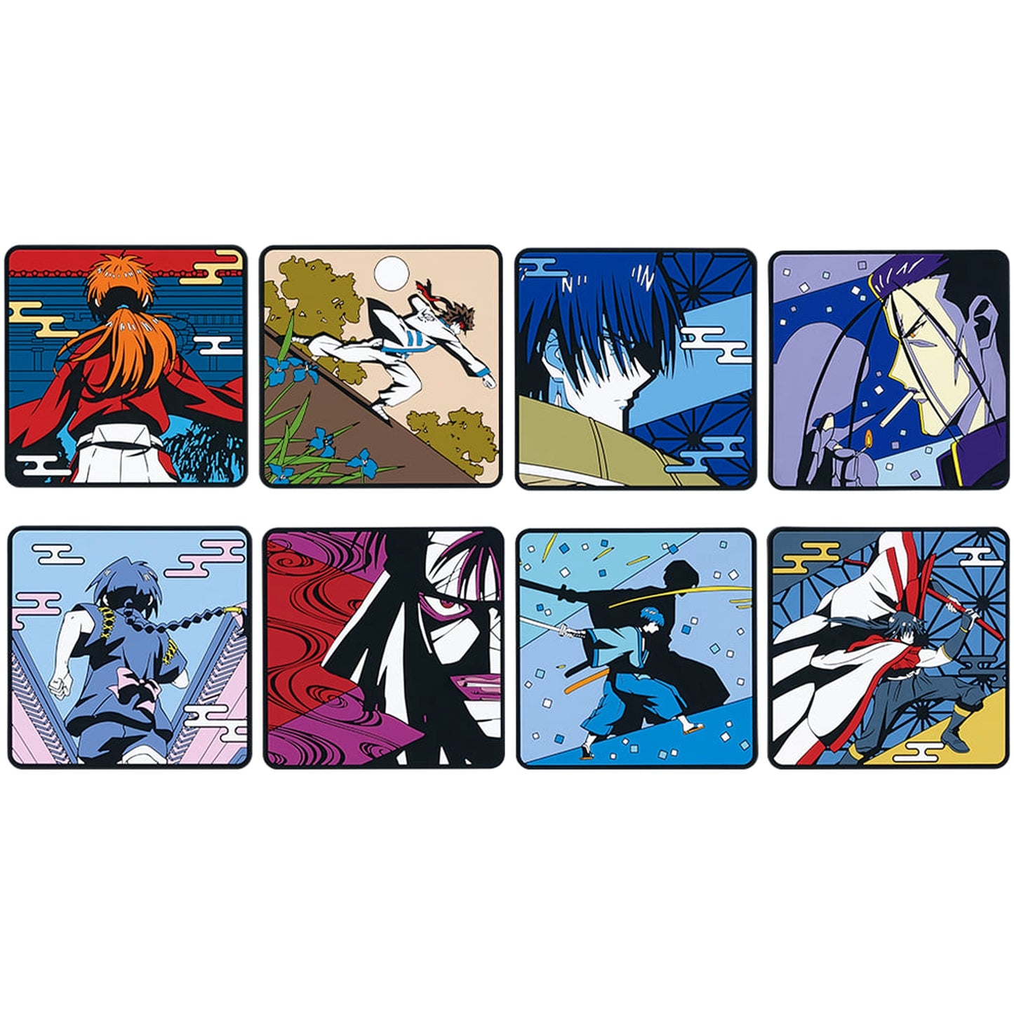 Rurouni Kenshin: Kyoto Disturbance Kenshin Himura & Others All 8 Types Set Ichiban Kuji Rubber Coaster Prize E [USED]