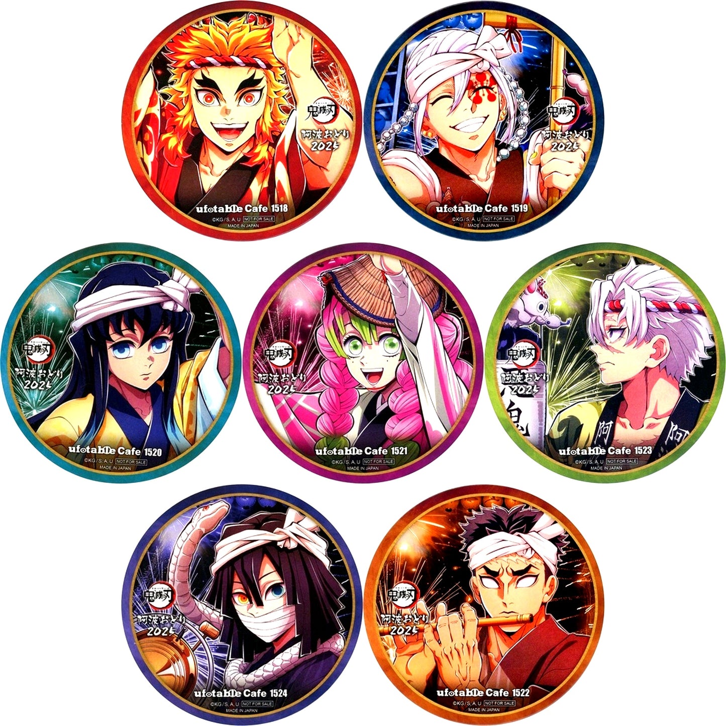 Set of 7 Group B Demon Slayer Coaster Tokushima Awa Odori 2025 ufotable CINEMA CAFE Tokushima Machi Asobi CAFE Bizan Drink Order Bonus [USED]