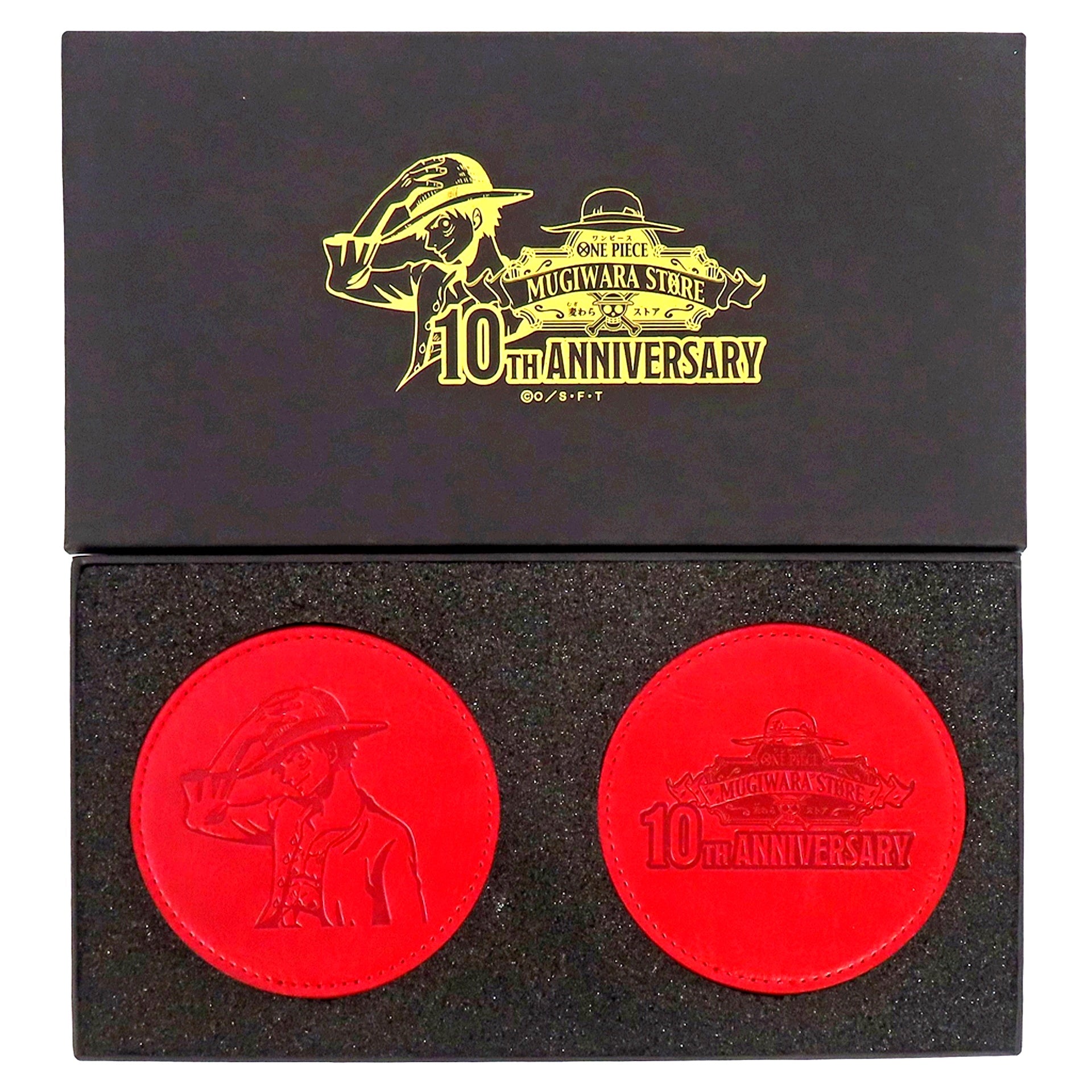 Set of 2 Monkey D. Luffy / 10th Anniversary Logo ONE PIECE Mugiwara Store 10th Anniversary Coaster Set [USED]