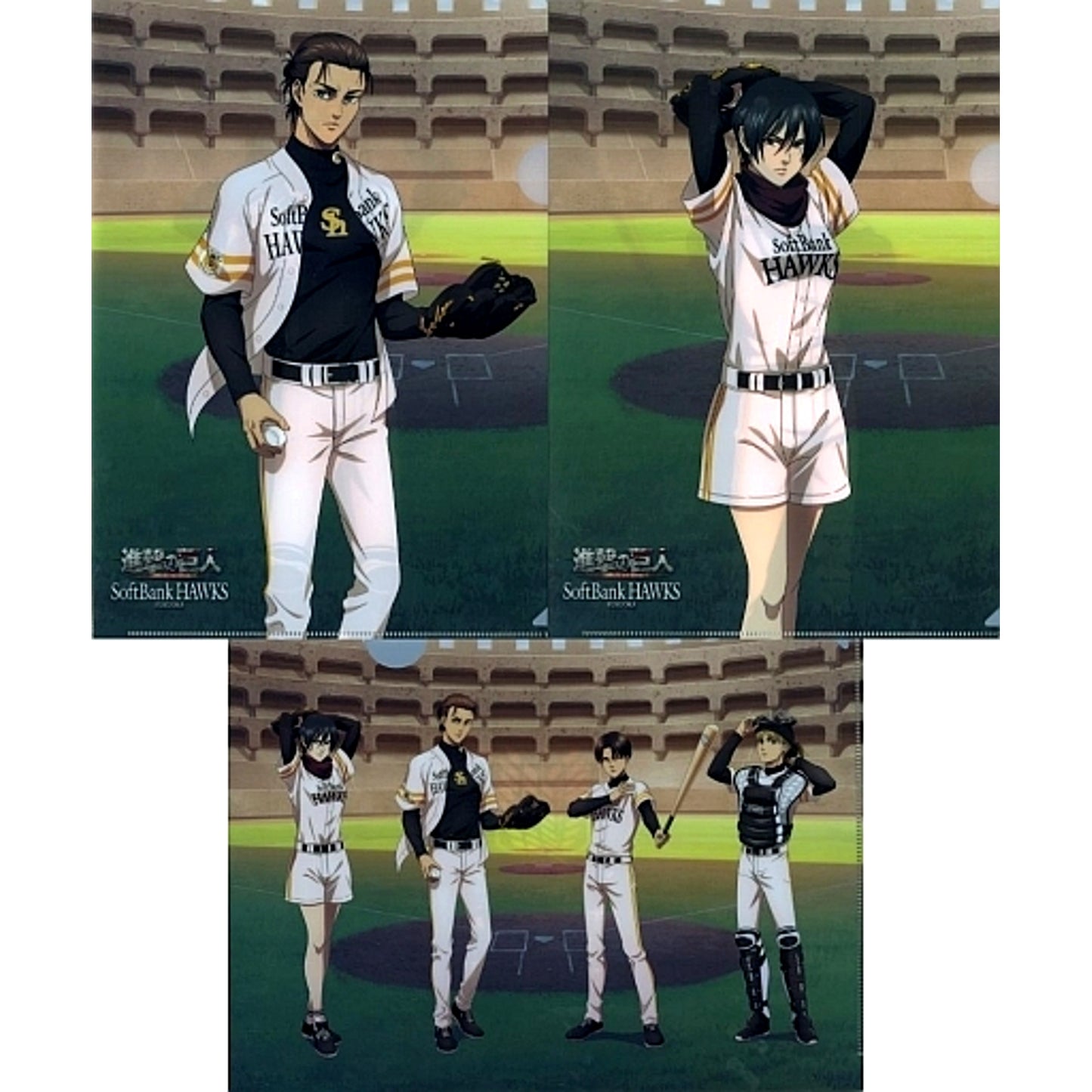 Group A4 Clear File Set of 3 Fukuoka SoftBank Hawks x Attack on Titan The Final Season Part 2 [USED]