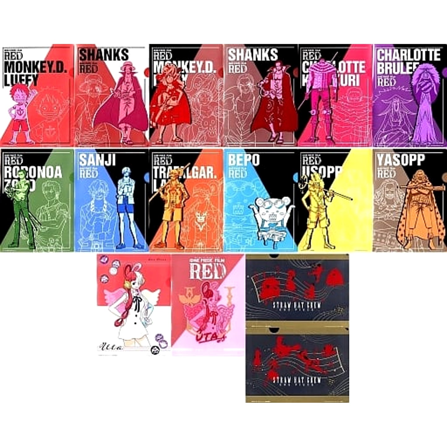 One Piece Film Red Monkey D. Luffy & Others All 8 Types Set Ichiban Kuji A4 File Folder Set Prize I [USED]