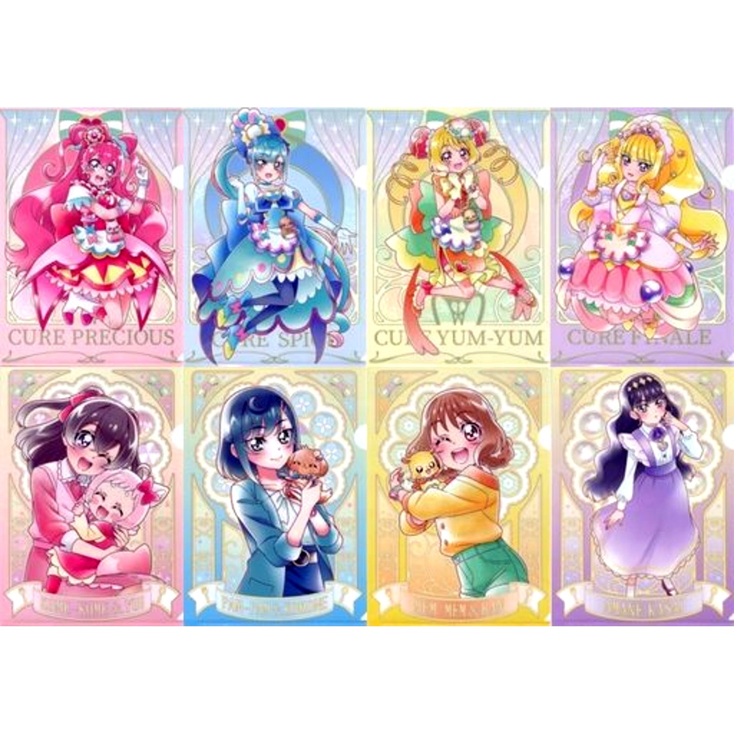 Set of 8 Delicious Party Precure Flat Gashapon A4 Clear File Collection [USED]