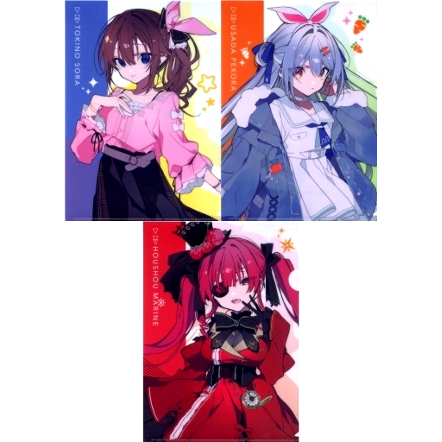 Set of 3 Tokino Sora & Usada Pekora & Houshou Marine A4 Clear File Set Virtual YouTuber Hololive x DARTSLIVE [USED]