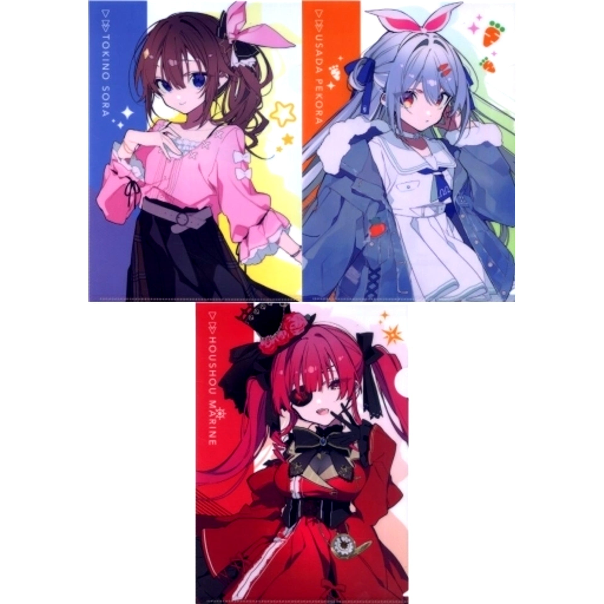 Set of 3 Tokino Sora & Usada Pekora & Houshou Marine A4 Clear File Set Virtual YouTuber Hololive x DARTSLIVE [USED]