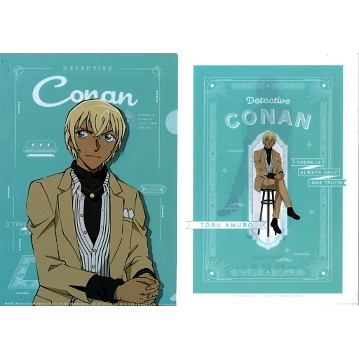 Toru Amuro L Prize A4 Clear File Set of 2 Sega Lucky Kuji Detective Conan Trad style collection [USED]