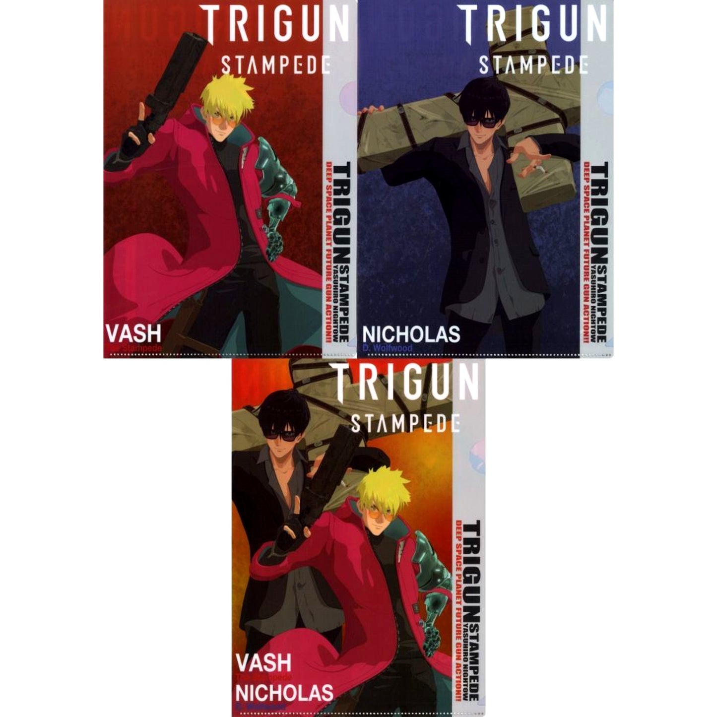 Set of 3 Vash the Stampede & Nicholas D. Wolfwood Illustration A4 Clear File Set Trigun Stampede Pop Up Shop in Marui [USED]
