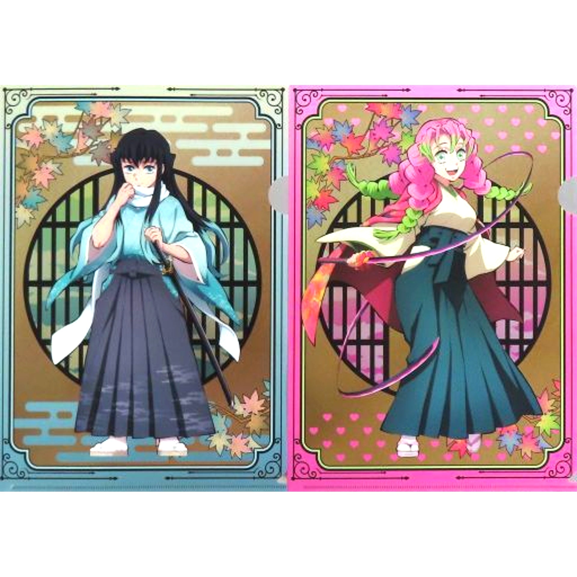 Set of 2 Muichiro Tokito & Mitsuri Kanroji Folding Screen Style A4 Clear File Set Demon Slayer Kyoto International Manga Anime Fair 2023 KyoMAF Goods [USED]