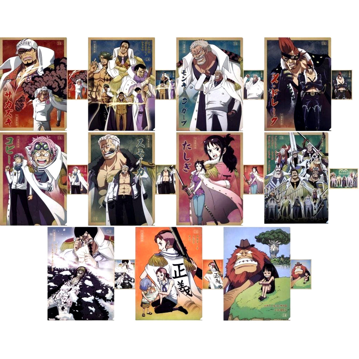 Set of 11 G Prize A4 Clear File and Sticker Ichiban Kuji One Piece Absolute Justice [USED]