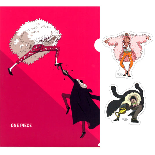 Crocodile & Donquixote Doflamingo A4 Clear File & Sticker Set Ichiban Kuji One Piece Whitebeard Pirates Pops and Sons Prize I [USED]