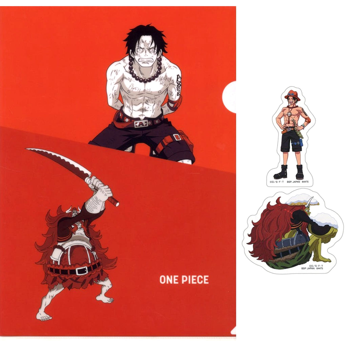One Piece Portgas D. Ace Oguro Ichiban Kuji Whitebeard Pirates Old Man & Sons A4 Clear File & Sticker Set Prize I [USED]