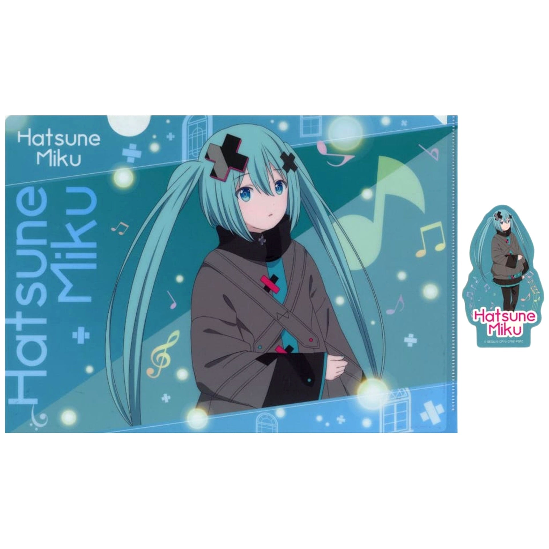 Hatsune Miku Closed Window Sekai Prize D Project Sekai Movie A Miku Who Cant Sing and a Broken Sekai A4 Clear File & Sticker Set Sega Lucky Kuji [USED]