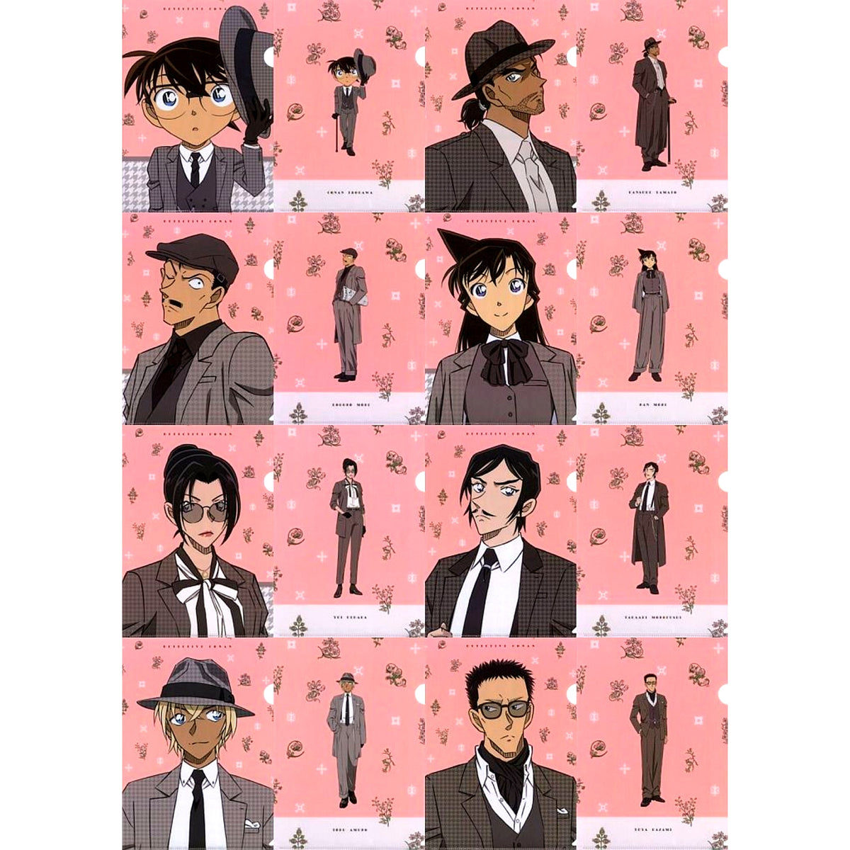 Set of 8 K Prize Detective Conan Vintage Look A4 Clear File 2 Piece Set Sega Lucky Kuji [USED]