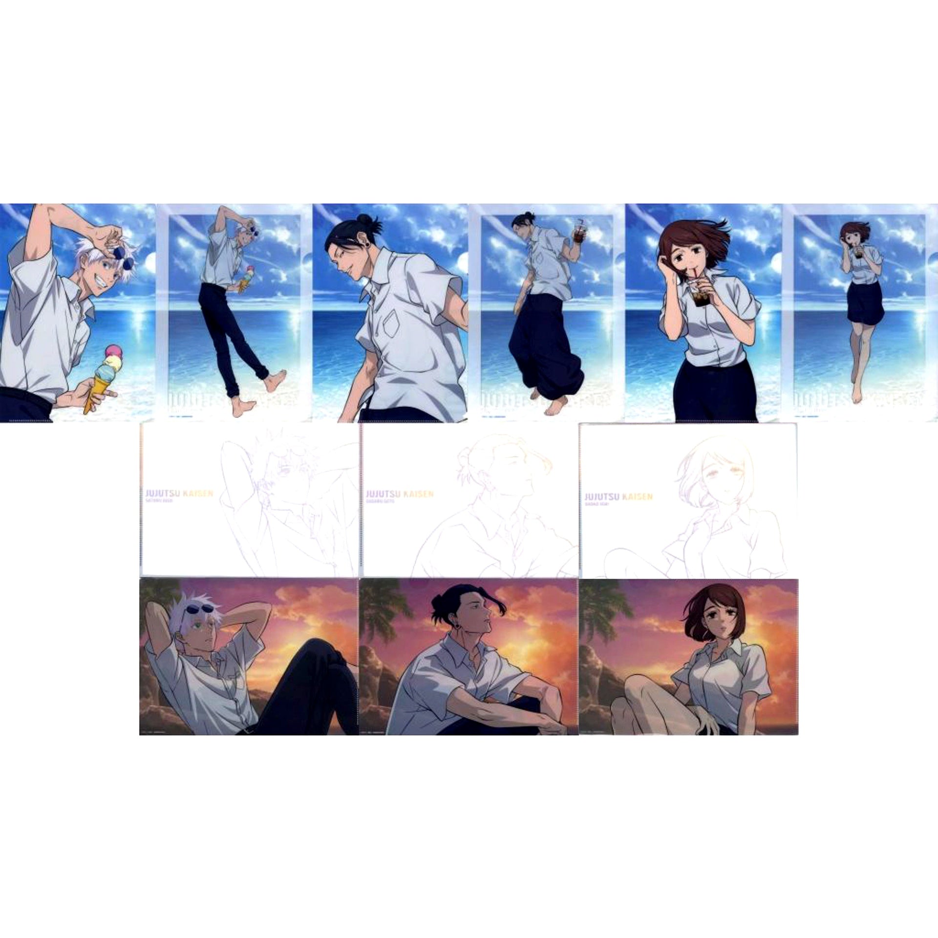 Set of 6 F Prize Jujutsu Kaisen Time of Bright Daylight and Time of Twilight A4 Clear File Set Sega Lucky Kuji [USED]