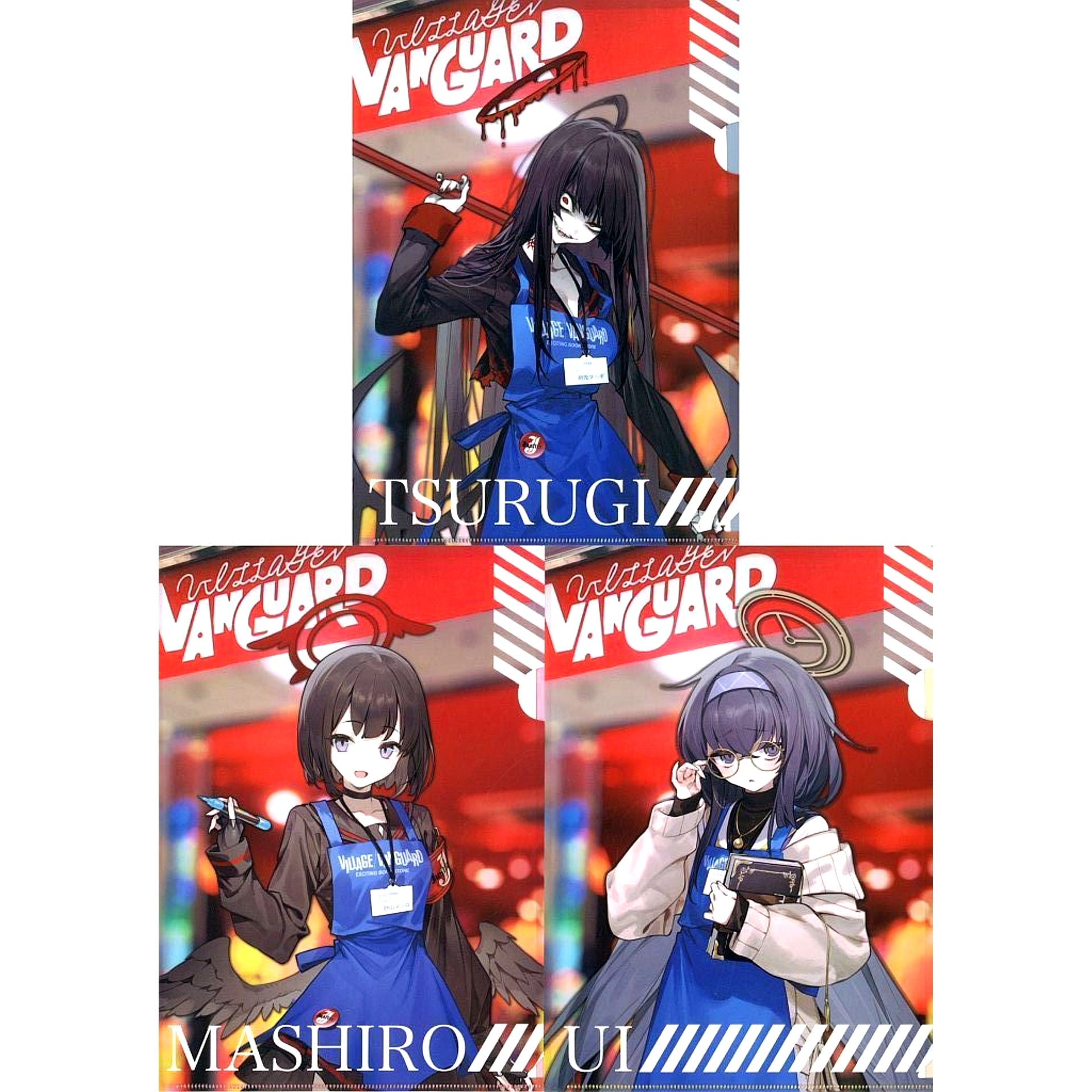 Tsurugi Kenzaki, Mashiro Shizuyama & Ui Kozeki Set of 3 A4 Clear File Blue Archive x Village Vanguard [USED]