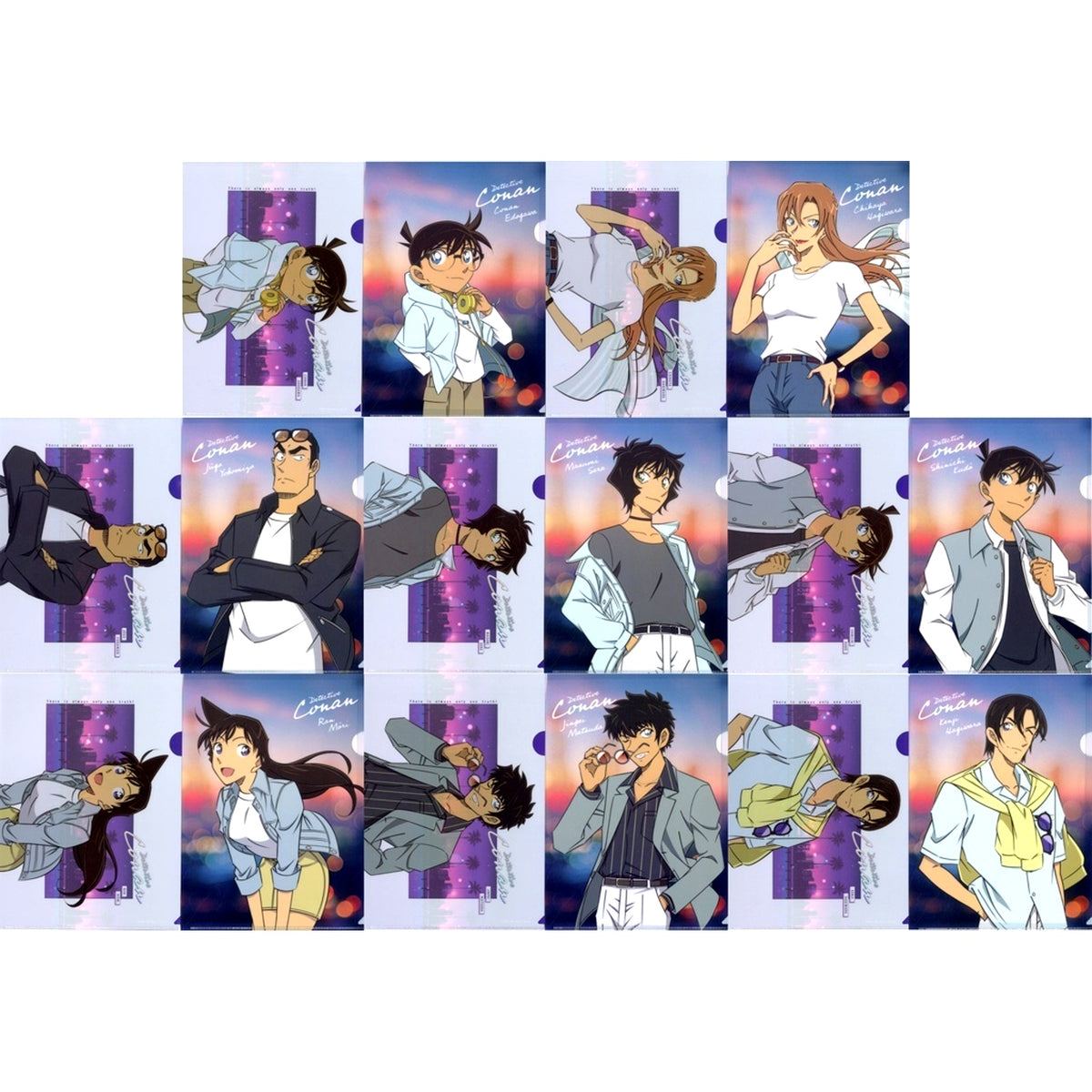 Set of 8 J Prize Detective Conan Neo City Pop A4 Clear File Set Sega Lucky Kuji [USED]