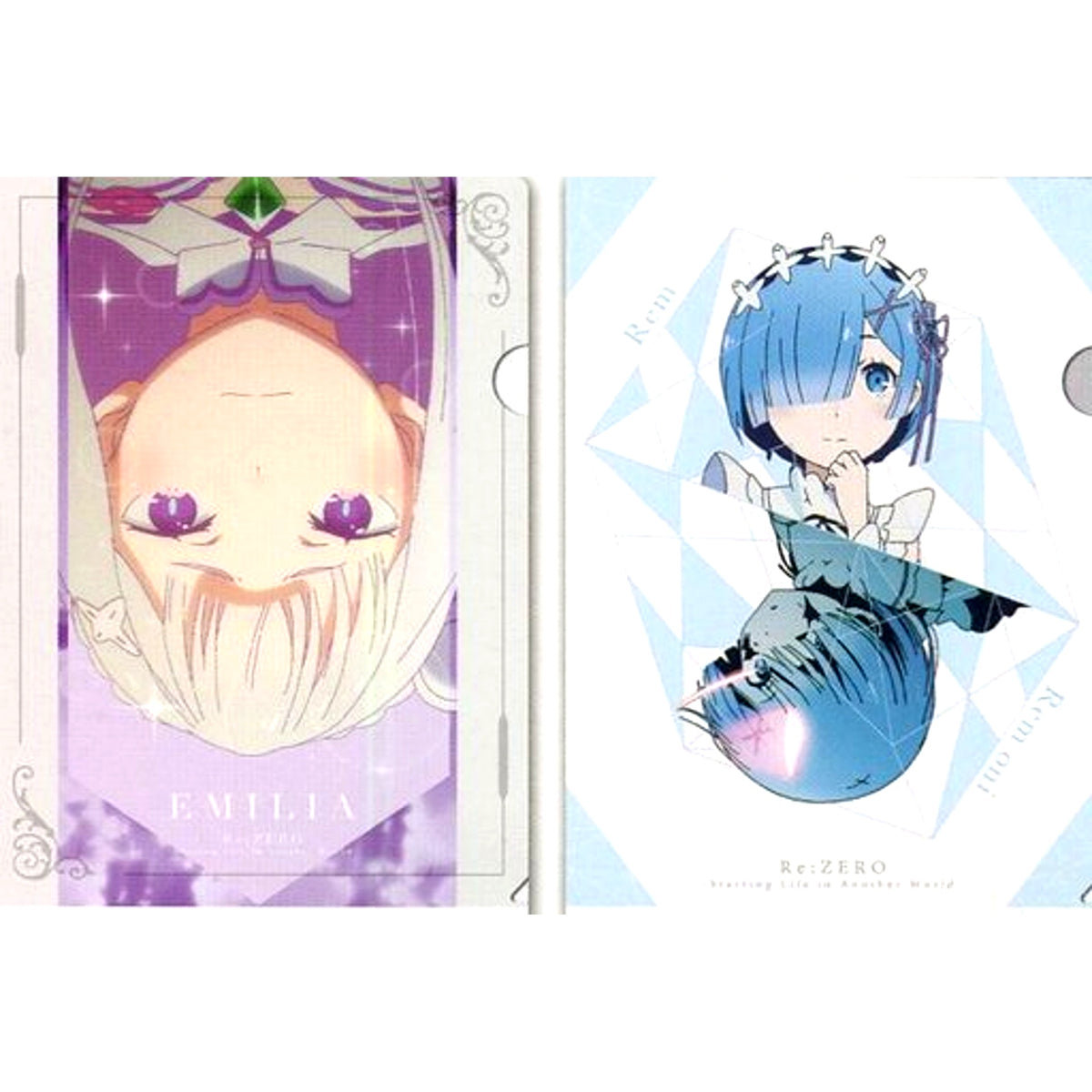 Set of 2 Emilia and Rem D Prize A4 Clear File Set Ichiban Kuji Re:ZERO Starting Life in Another World [USED]