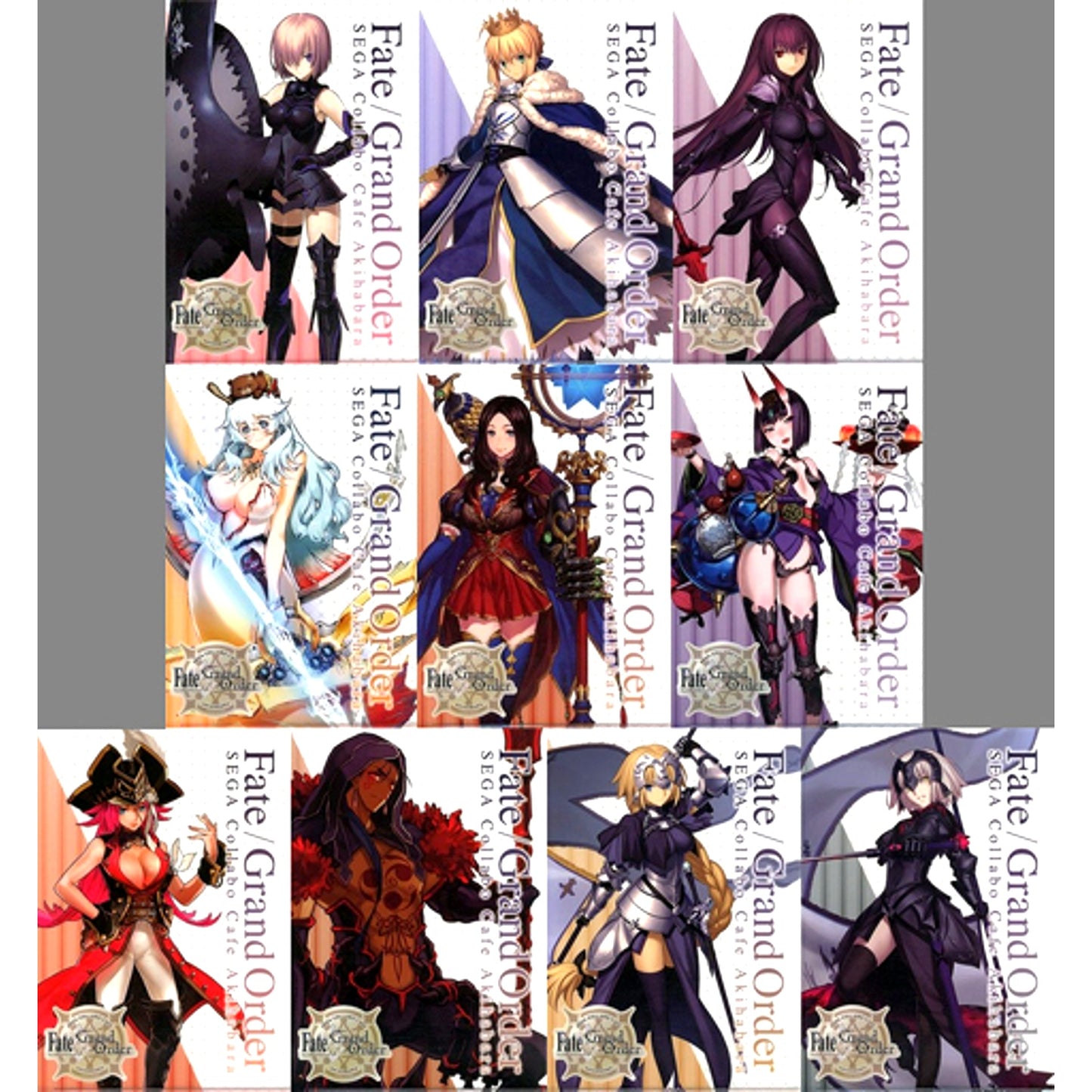 Set of 10 Fate/Grand Order Sega Collabo Cafe A4 Clear File A [USED]
