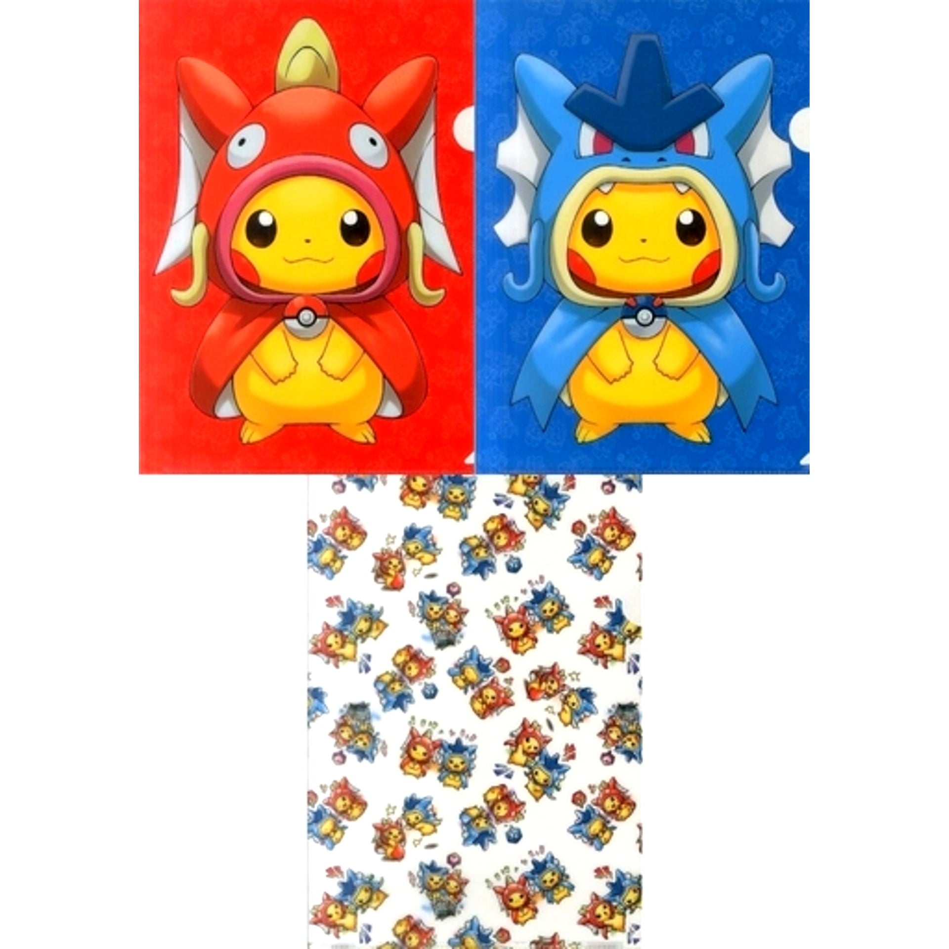 Pretend Magikarp & Pretend Gyarados Pikachu Set of 3 A4 Clear File Pokemon Pokemon Center Limited [USED]