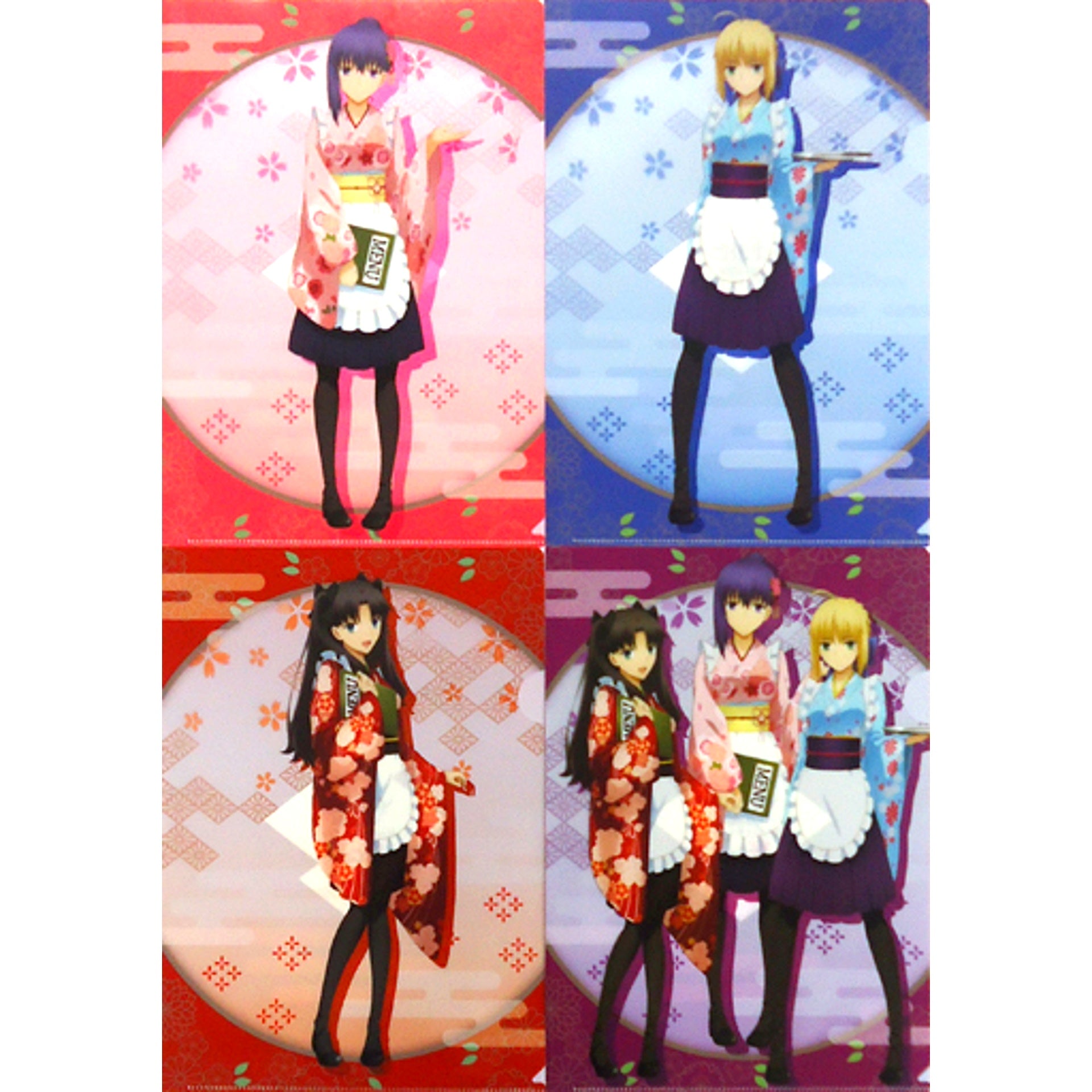 Set of 4 Saber & Sakura & Rin & Group Fate/stay night Heaven's Feel Movie Sakura cafe A4 Clear Files [USED]