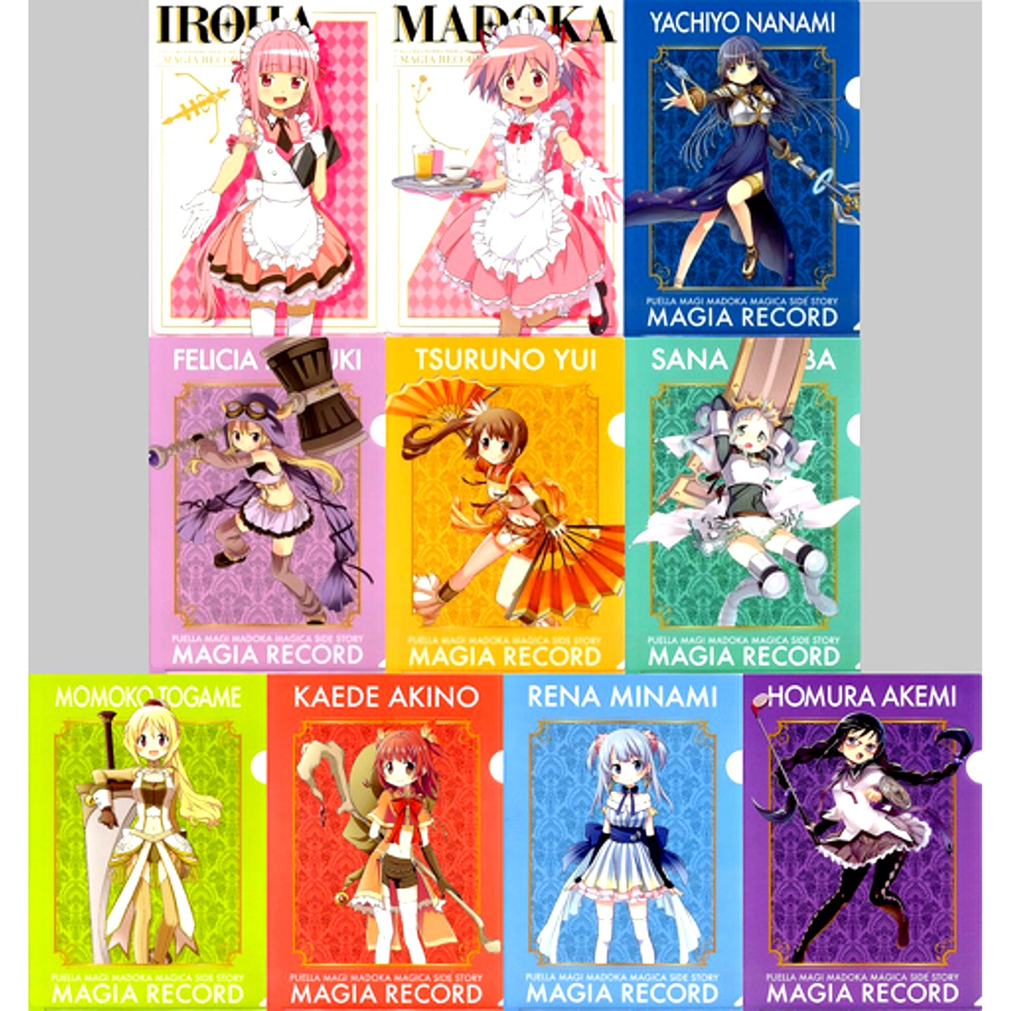 Set of 10 A4 Clear File Vol. 1 Sega Ltd Magia Record Puella Magi Madoka Magica Side Story Campaign UFO Catcher Bonus Item [USED]