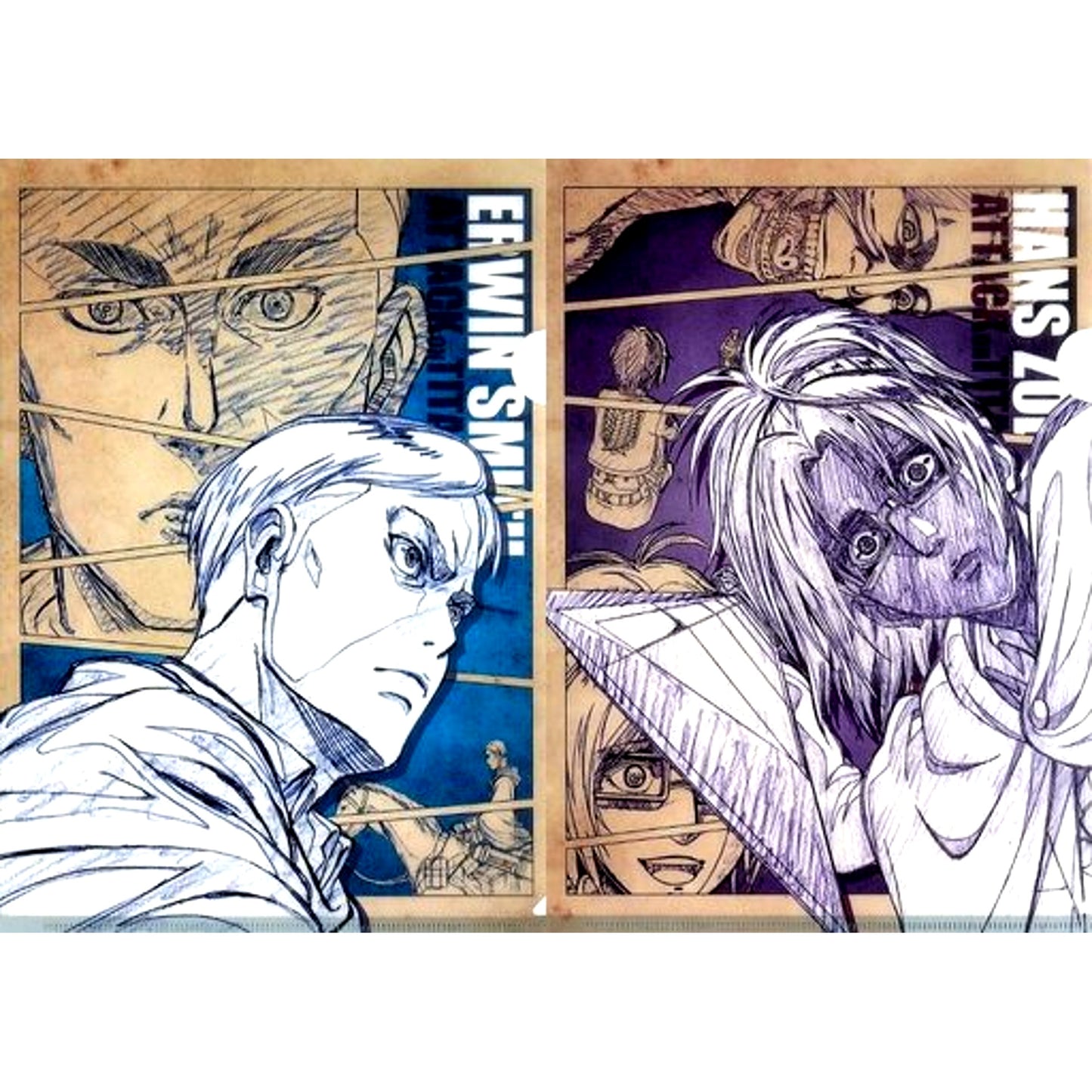 Set of 2 Erwin & Hange Attack on Titan Season 3 x Lawson A4 Clear Files [USED]